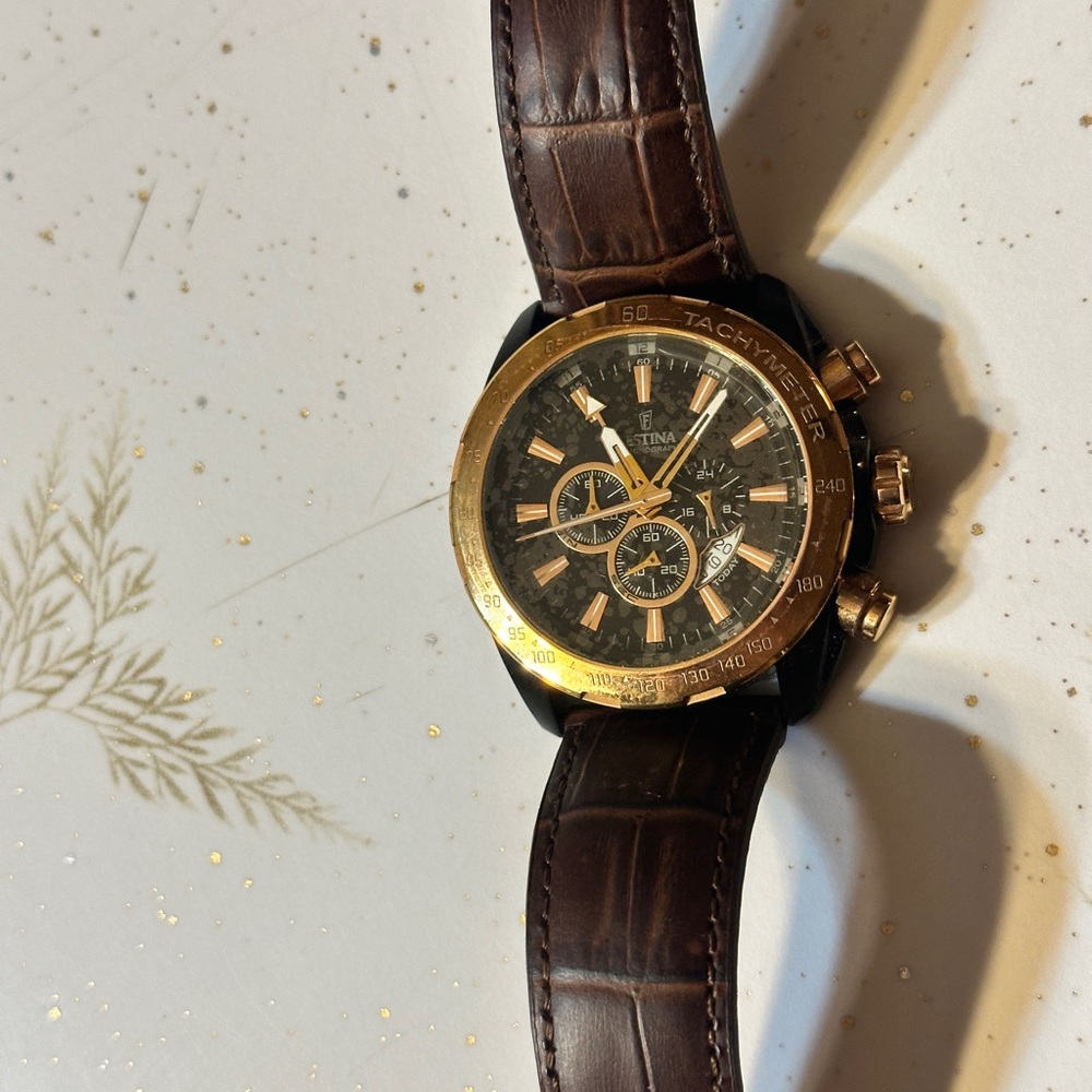 Tina Gold and Brown Chronograph Watch